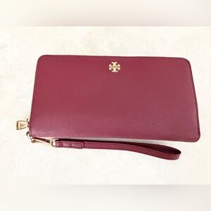 Tory Burch Burgundy Wristlet with Gold Accent EUC